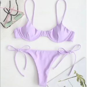 ZAFUL Tie Underwire Balconette Bikini Set - Mauve S